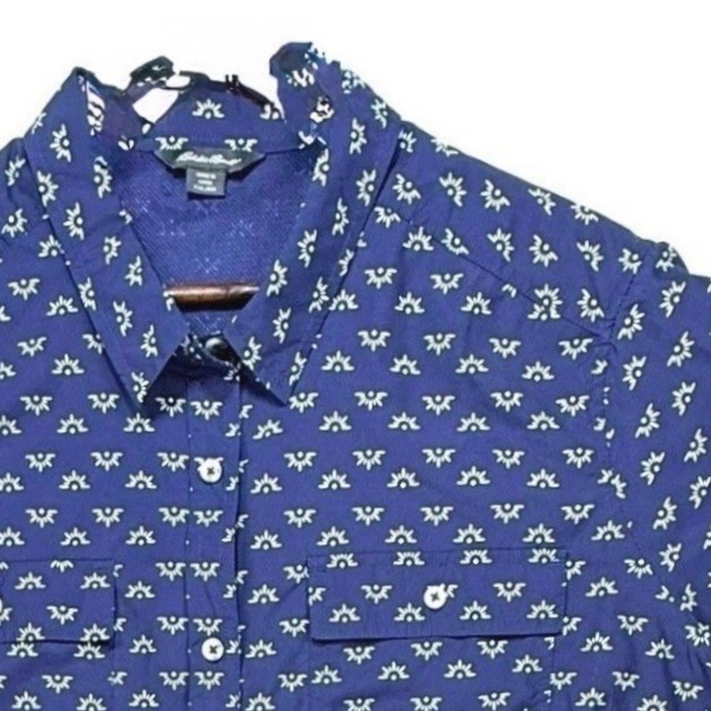 Eddie Bauer Men's Short Sleeve Button‎ Down Shirt, Blue Patterned, Sz XXL